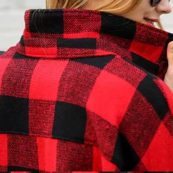 Long Oversized Buffalo Flannel Button Down Shirt - Picture 4 of 5